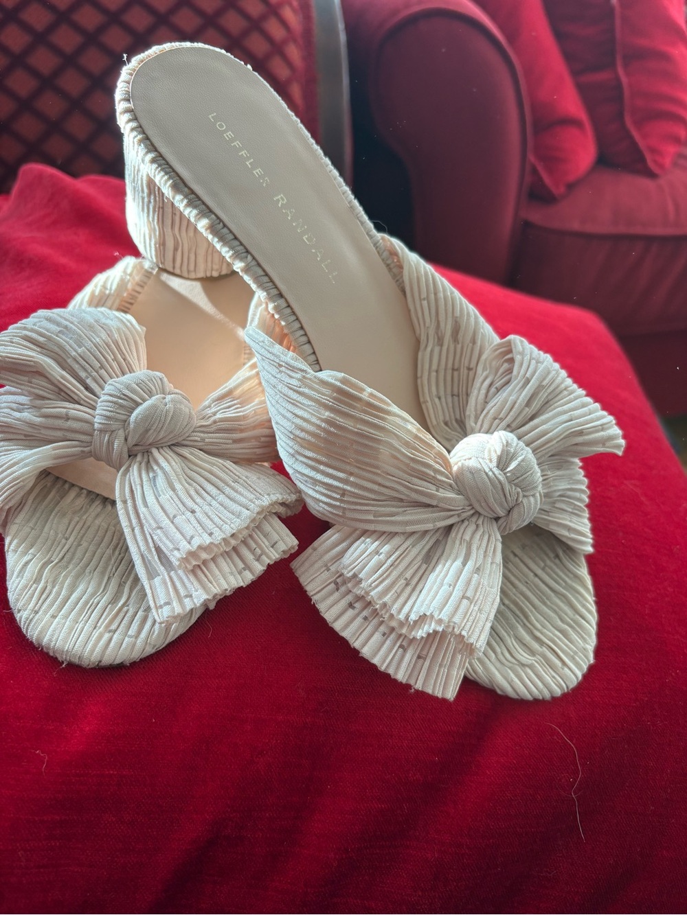 Loeffler Randall Ivory Bow Pleated Slide Sandals 7B